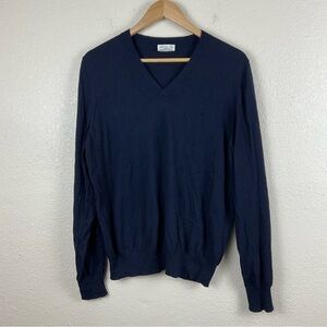 Dries Van Noten Lightweight Blue Merino Wool V-neck Long Sleeve Sweater Sz Large